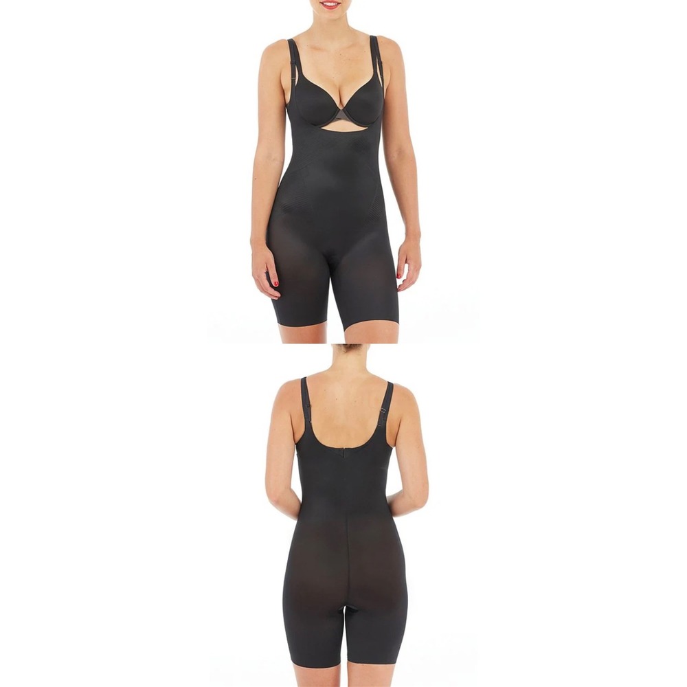 Spanx OnCore Open-Bust Mid-Thigh Bodysuit Black Shapewear SS1915 Medium